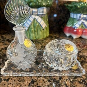 NEW VTG PRINCESS HOUSE LEAD CRYSTAL  3pc’s VANITY SET